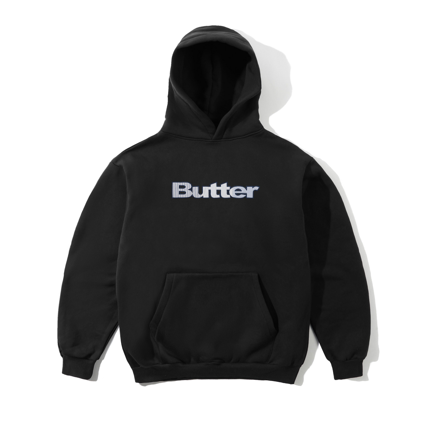 BUTTER GOODS STRIPE LOGO APPLIQUE PULLOVER HOOD - BLACK