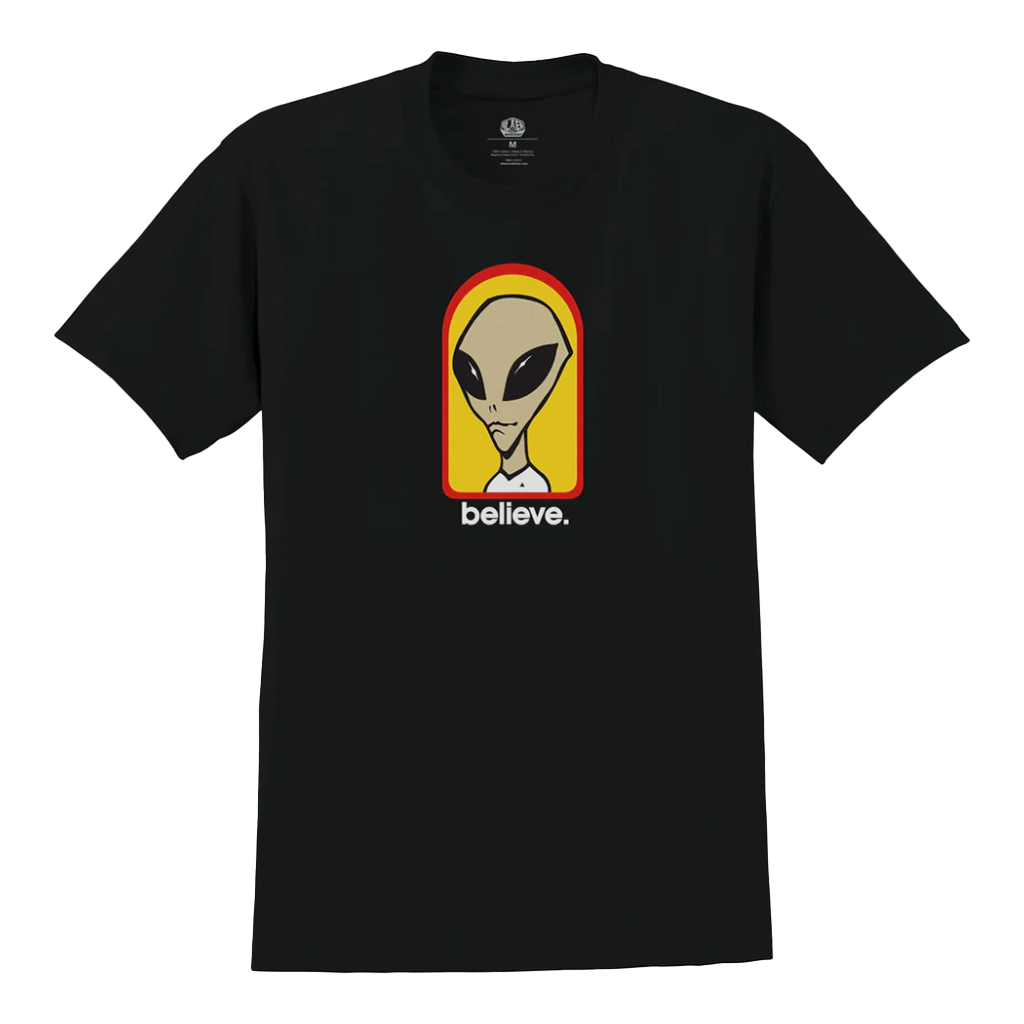 Alien Workshop Believe Tee - Black. 100% cotton t-shirt. Screen printed chest graphic. Shop Alien Workshop with free NZ shipping over $100. Pavement, Dunedin's locally owned and operated skate store.