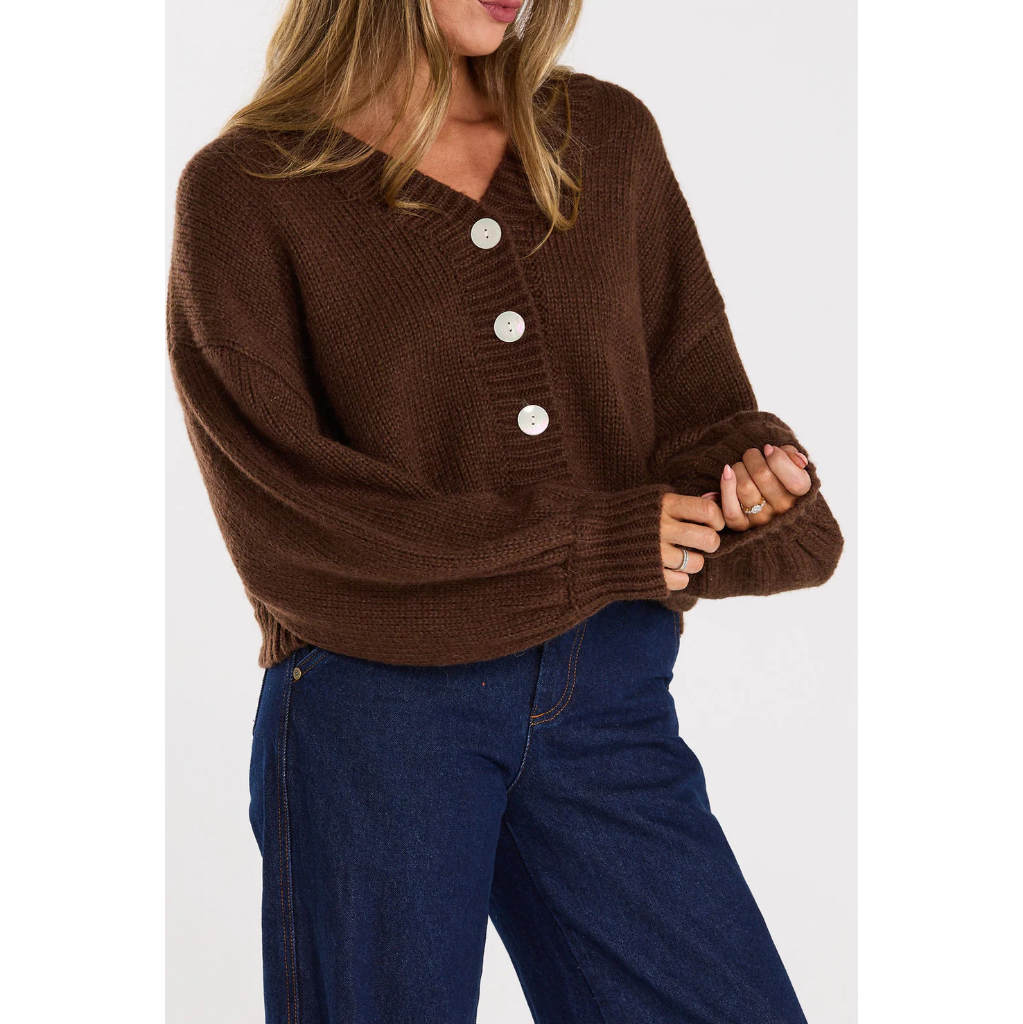 Thing Thing Huddle Cardigan in Chocolate | Free Aotearoa NZ delivery on your Thing Thing clothing order over $100* with Pavement Skate Store!