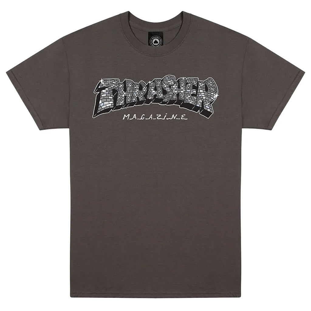 Thrasher Disco By Spanky Tee - Charcoal | Free Aotearoa NZ shipping over $100* when you buy Thrasher online with Pavement Skate Store.