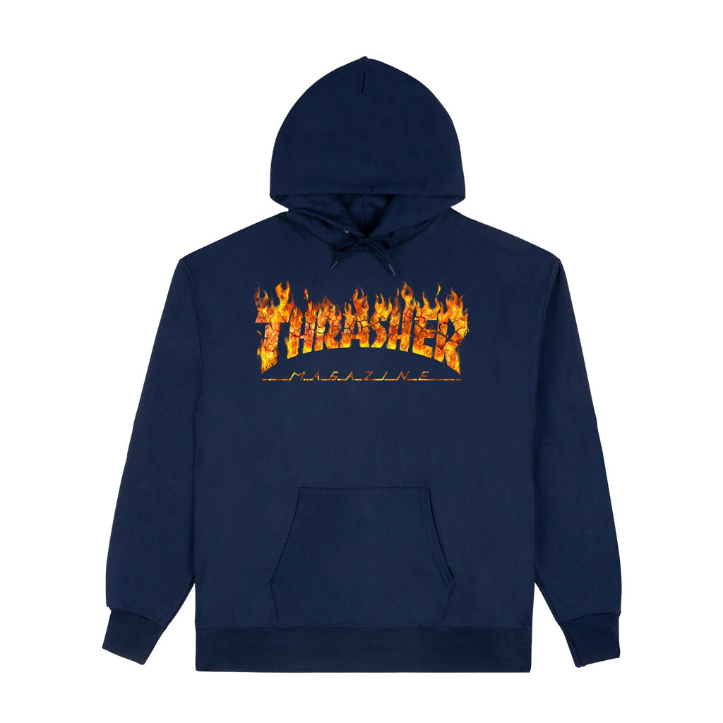 Buy Thrasher Inferno Hood - Navy. Free NZ shipping. Same day delivery Dunedin before 3pm. Shop Thrasher Skate Mag clothing and accessories online with Pavement, Dunedin's independent skate store since 2009.