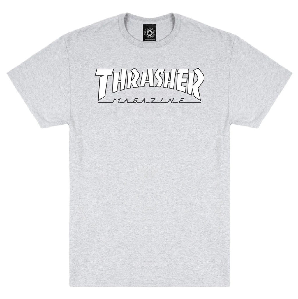 Thrasher Outlined Tee - Grey/White | Shop Thrasher Skaet Mag clothing online with Pavement Skate Store with free NZ shipping over $100*!