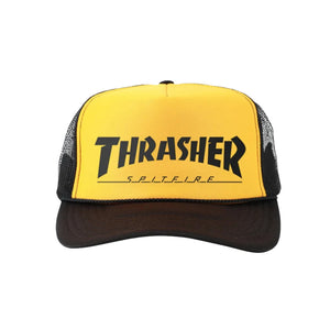 Thrasher X Spitfire Trucker Hat in Black/Gold | Shop Thrasher clothing with Pavement Skate Shop and enjoy free Aotearoa NZ shipping on orders over $100*!