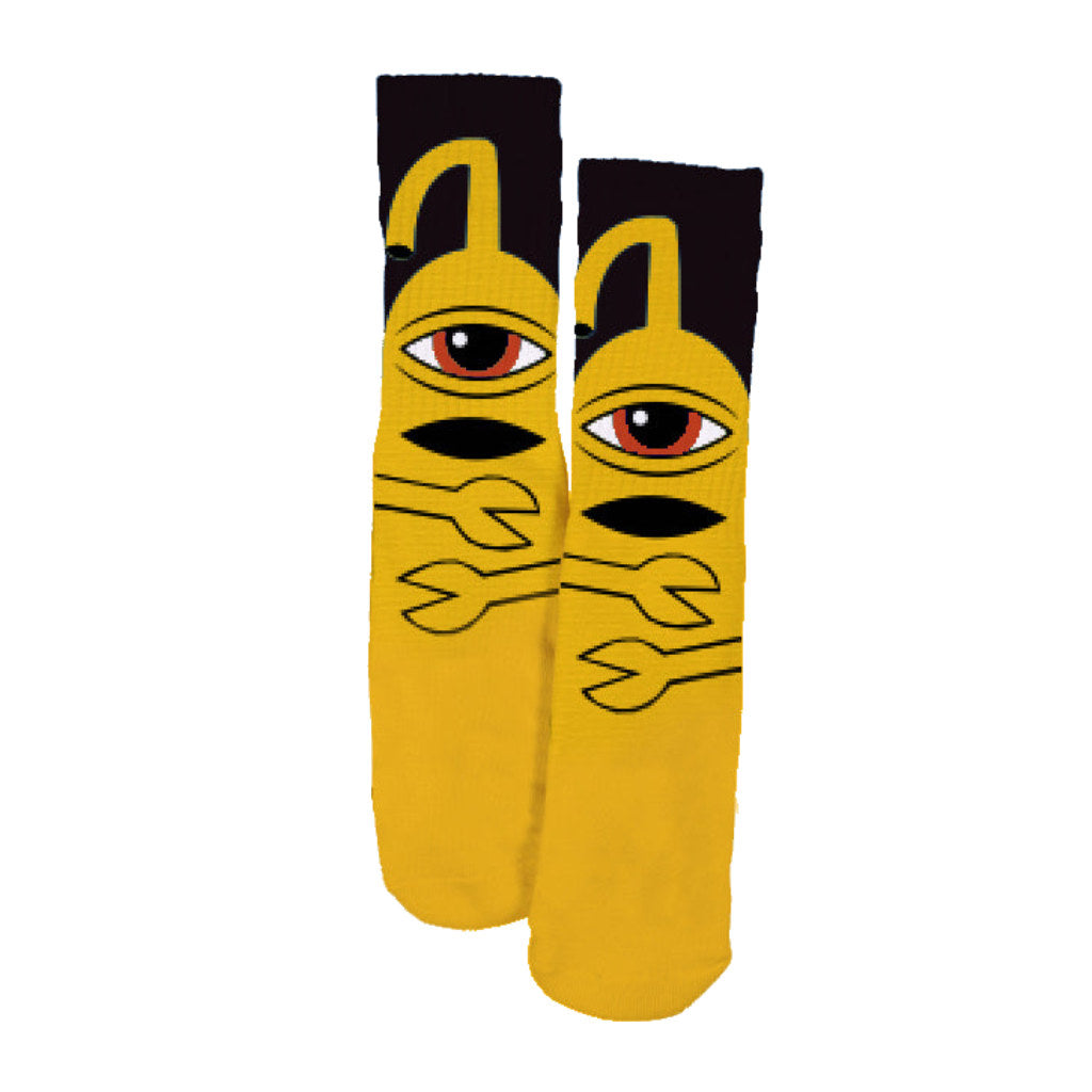 Toy Machine Hug Socks in Yellow | Shop Toy Machine skateboards & clothing online with Pavement Skate Store with free Aotearoa NZ shipping over $100*!