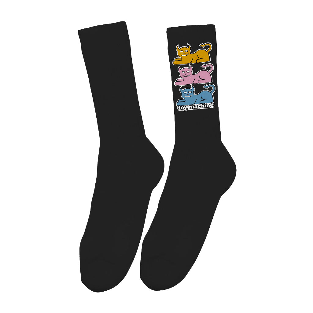 Toy Machine Triple Cat Socks in Black | Shop Toy Machine skateboards & clothing online with Pavement Skate Store with free Aotearoa NZ shipping over $100*!