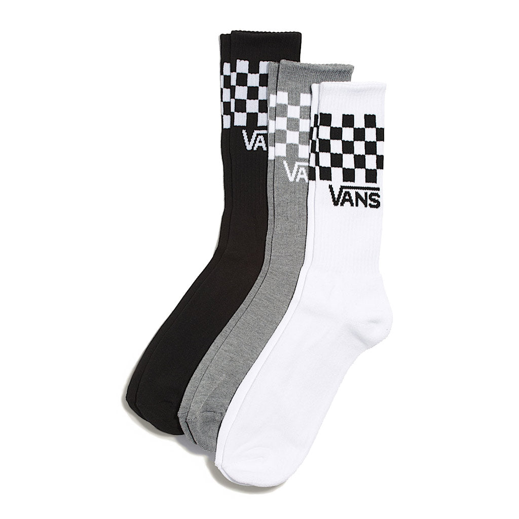 Vans Classic Check Crew Socks 3 Pack in Black/White/Grey | Free Aotearoa shipping on all Vans Skate orders over $100* with Pavement Skate Store!