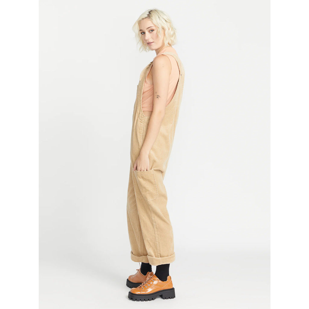 Volcom Stone Street Overalls - Khaki. 28" Inseam.  100% Cotton Wide Wale Corduroy Overalls with tapered leg and asymmetrically seamed bib pocket. Shop Volcom clothing and accessories and enjoy free NZ shipping over $100. Pavement, Dunedin's independent skate store, since 2009.