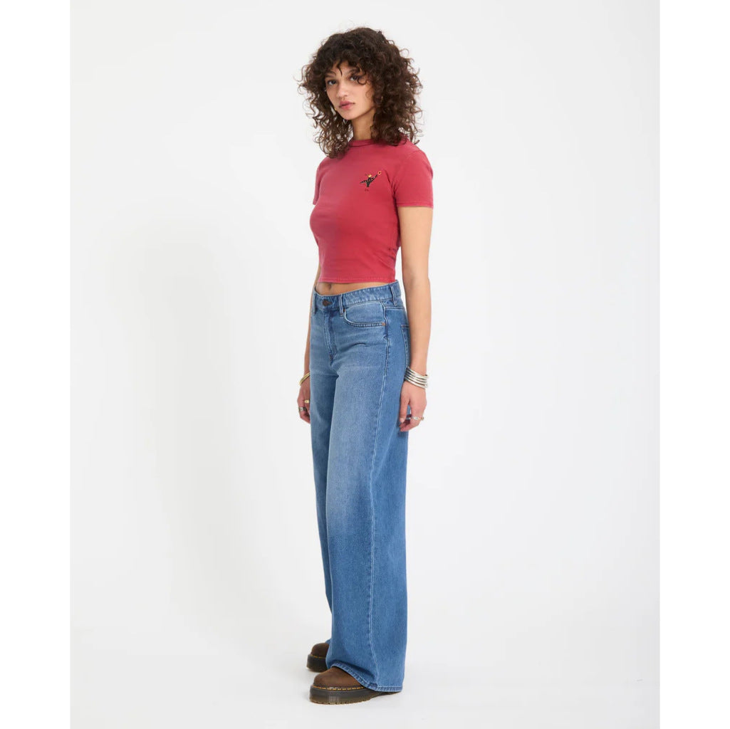 Volcom Stoned Boyfriend Low Rise Jeans in Worn Light Blue | Shop Volcom clothing online with Pavement Skate Store with free Aotearoa NZ shipping over $100*!