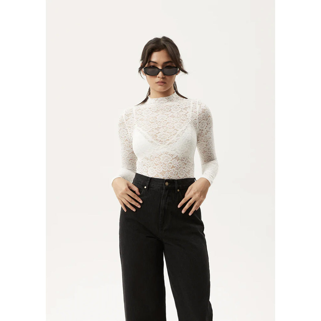 AFENDS POET LACE LONG SLEEVE TOP - WHITE
