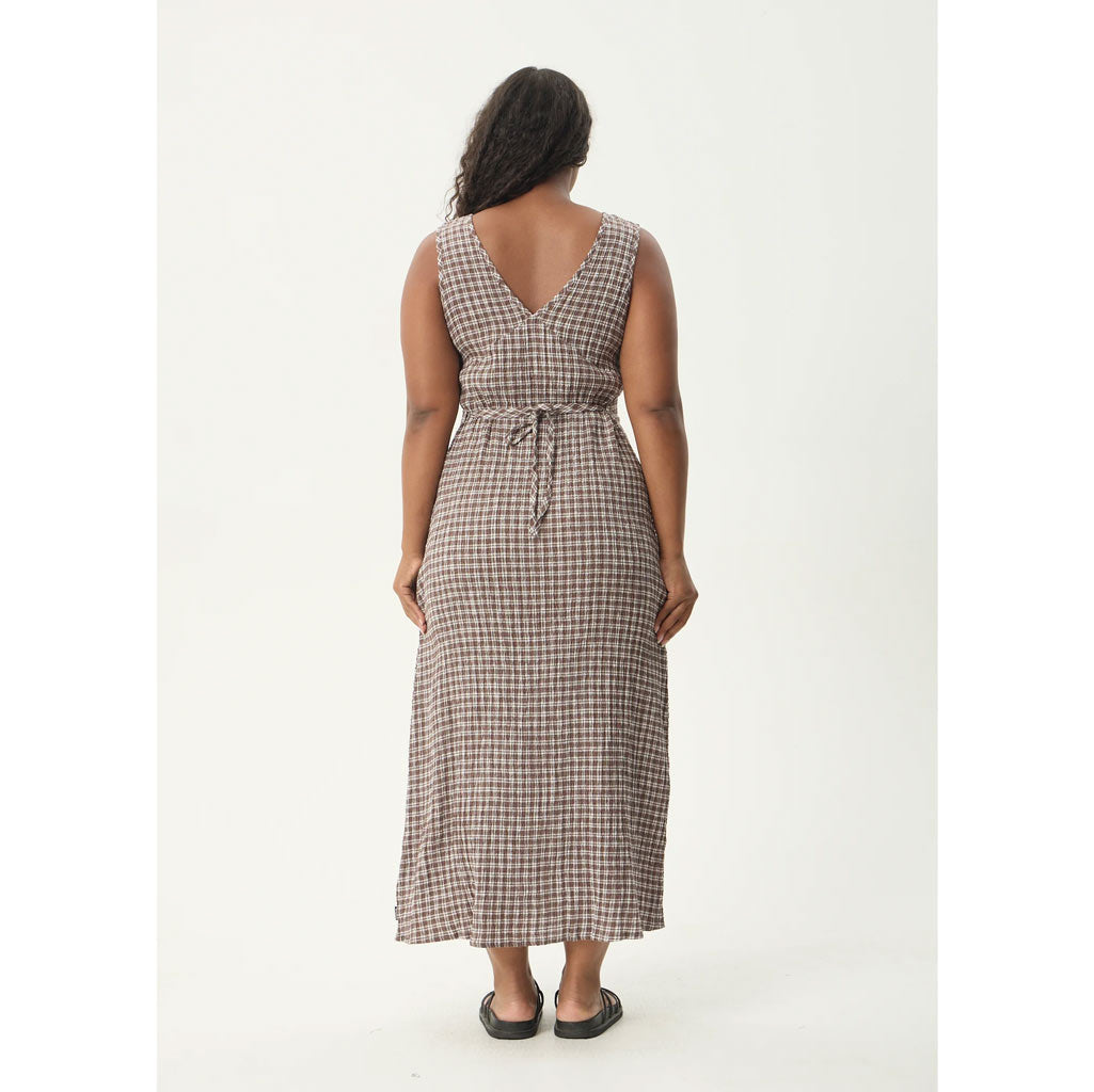 Afends Base Seersucker Maxi Dress in Coffee | Shop Afends online with Pavement and enjoy free Aotearoa NZ shipping on your order over $100*