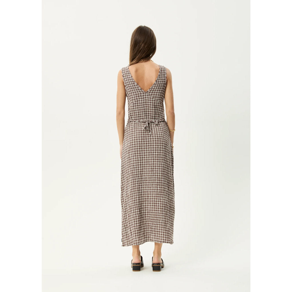 Afends Base Seersucker Maxi Dress in Coffee | Shop Afends online with Pavement and enjoy free Aotearoa NZ shipping on your order over $100*