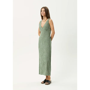 Afends Base Seersucker Maxi Dress in Deep Green Check | Shop Afends with Pavement online and recieved free Aotearoa NZ shipping on orders over $100*!