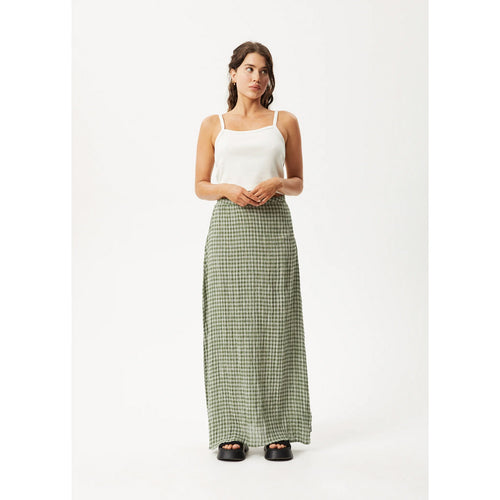 Afends Base Seersucker Maxi Skirt in Deep Green Check | Shop Afends with Pavement online and recieved free Aotearoa NZ shipping on orders over $100*!