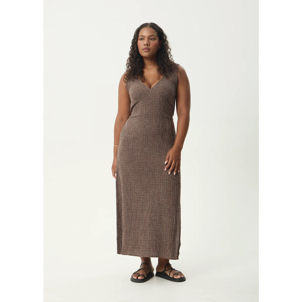 Afends Hometown Seersucker Maxi Dress in Coffee | Shop Afends with Pavement online and recieved free Aotearoa NZ shipping on orders over $100*!