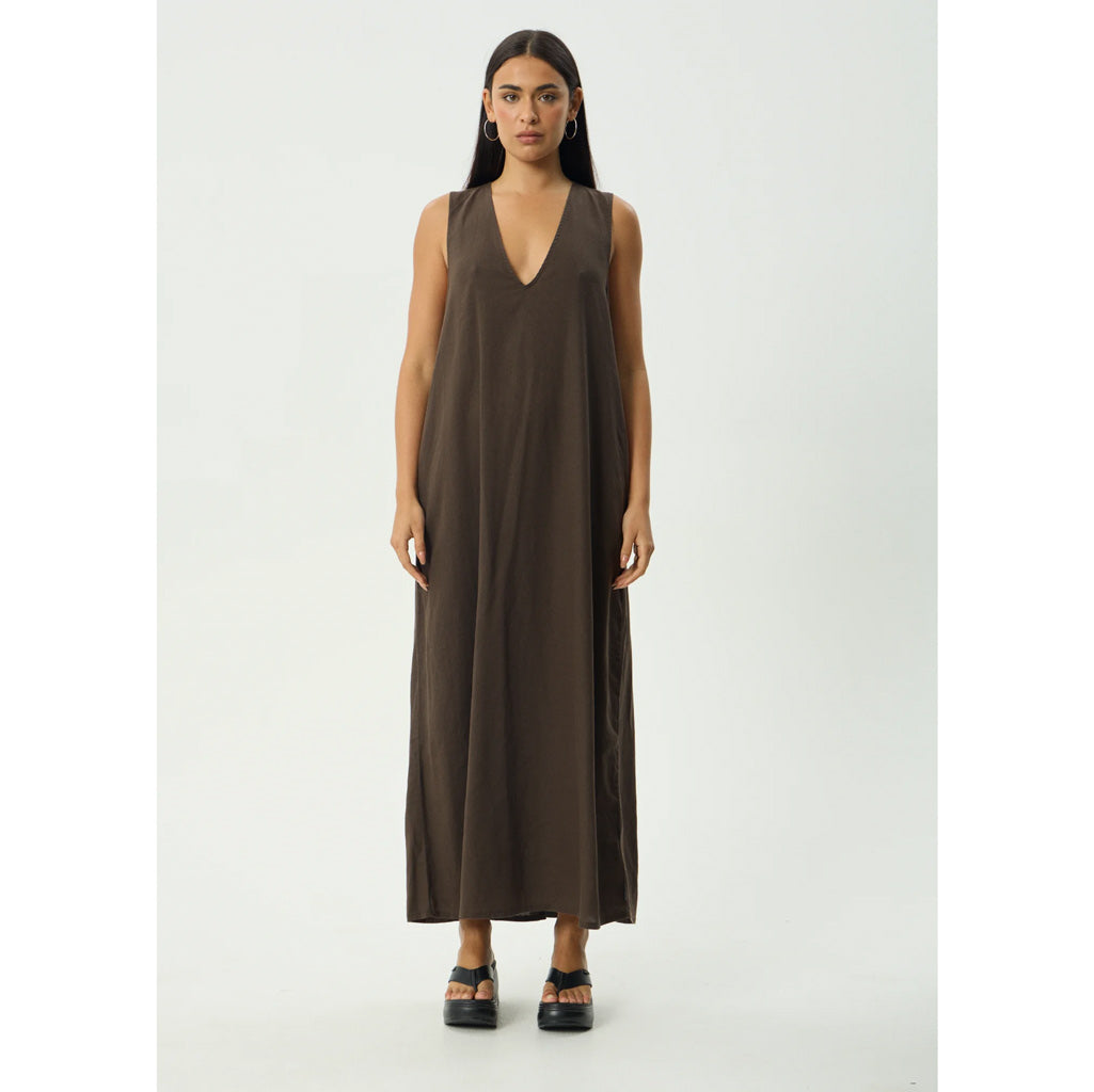 Afends Lilo Maxi Dress in Coffee | Shop Afends online with Pavement and enjoy free Aotearoa NZ shipping on your order over $100*