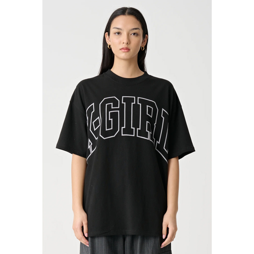 X-Girl College OS Tee - Black.  100% Cotton Jersey. Shop X-Girl clothing and accessories online with Pavement, Dunedin's independent skate store. Free NZ shipping over $150 - Same day Dunedin delivery - Easy returns.