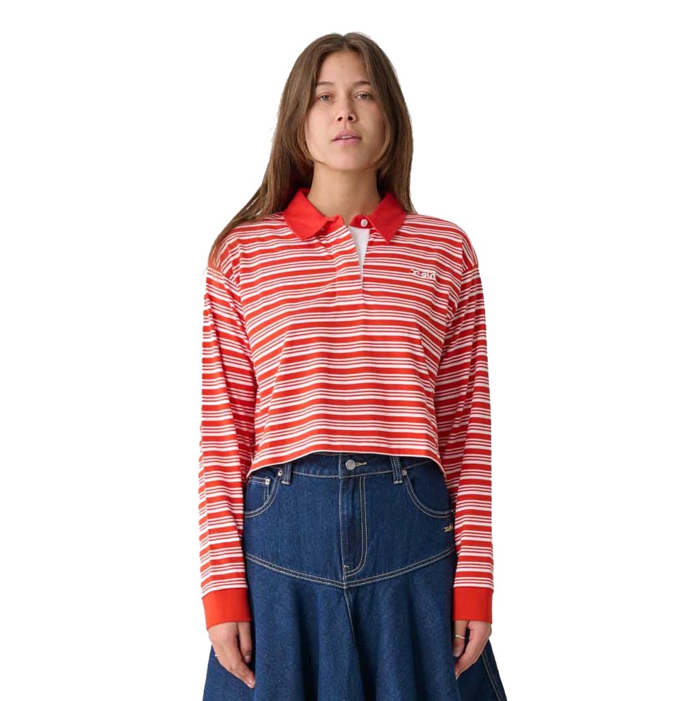 X-GIRL CANDY STRIPE CROPPED LS RUGBY - TOMATO