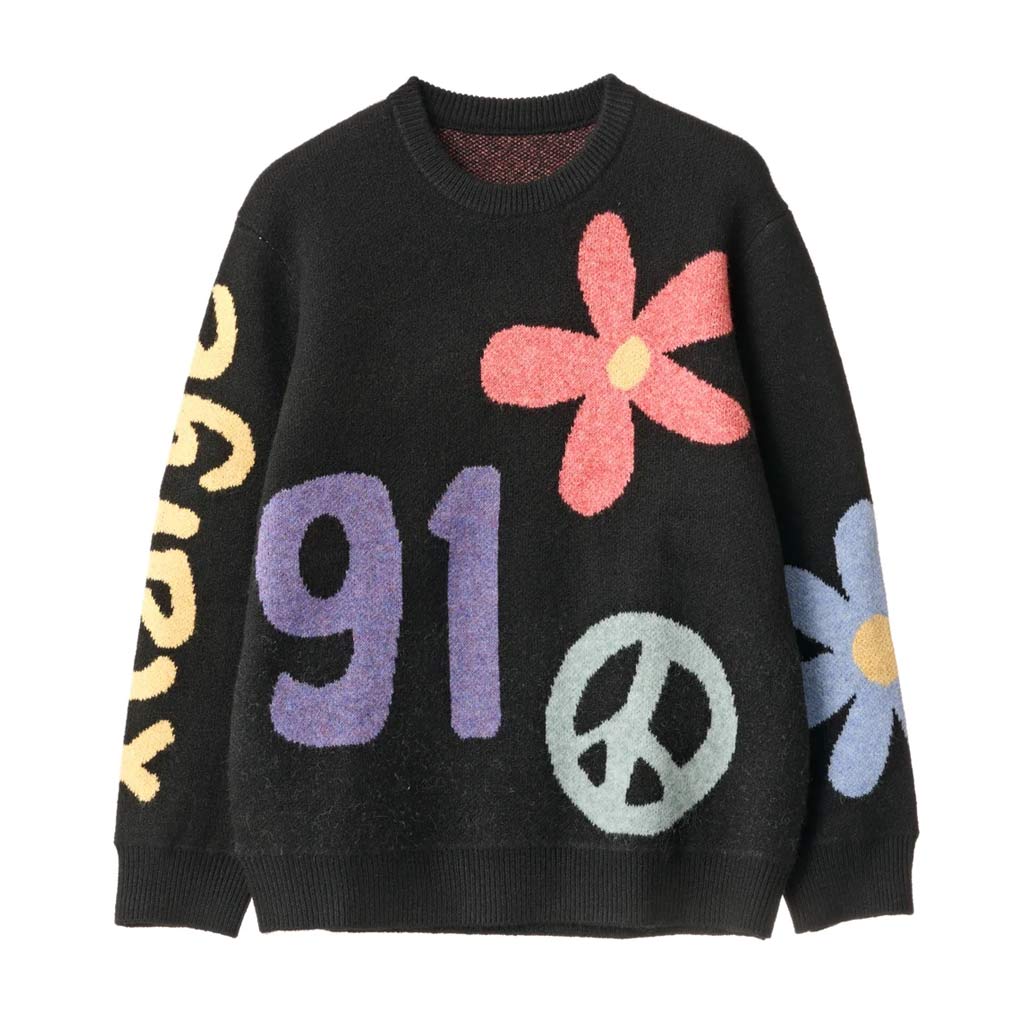 The Xlarge unisex Flower and Peace Knit in Black is a heavyweight, soft feel crew knit. Featuring jacquard artwork on main body and sleeves. 97% Recycled Polyester / 3% Spandex Knit. Shop Xlarge unisex clothing online with Pavement, Ōtepoti / Dunedin's independent skate store, since 2009.