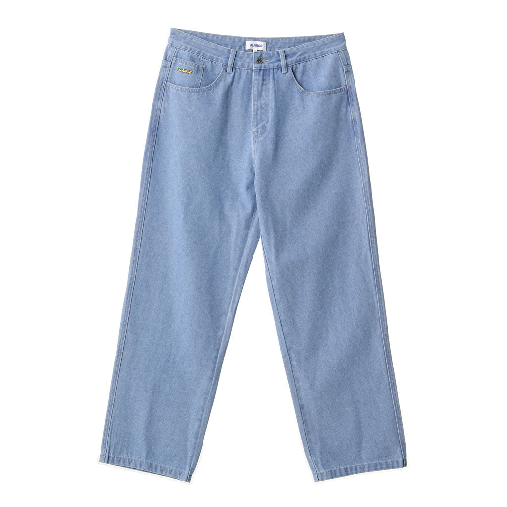 Xlarge Bull Denim 91 Emb Pant - Mid Blue. Features extra wide cut leg in a washed denim, they have an oversized waist with an extended rise, roomy thigh, and slightly tapered cuff. 100% Bull Denim Cotton. Shop Xlarge denim and jorts online with Pavement, Dunedin's independent skate store. Free NZ shipping over $150.