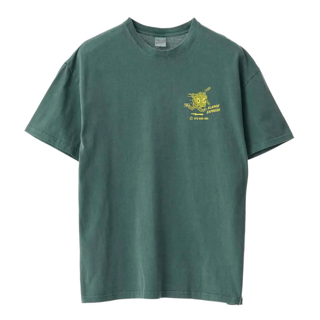 XLarge Express SS Tee Pigment - Forest. Screenprinted graphics. Ribbed collar. Oversized fit. Unisex- 50% Recycled Cotton/ 50% Cotton- 240 gsm. Shop men's tees online from Xlarge with Pavement skate store. Free NZ shipping over $150 - Same day Dunedin delivery - Easy returns.