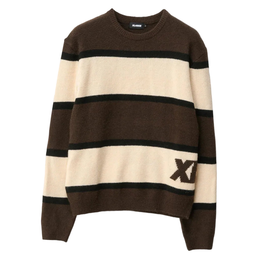 Xlarge Italic Stripe Knit Sweater in Brown | Shop XLarge online with Pavement with free Aotearoa NZ shipping on orders over $100*!