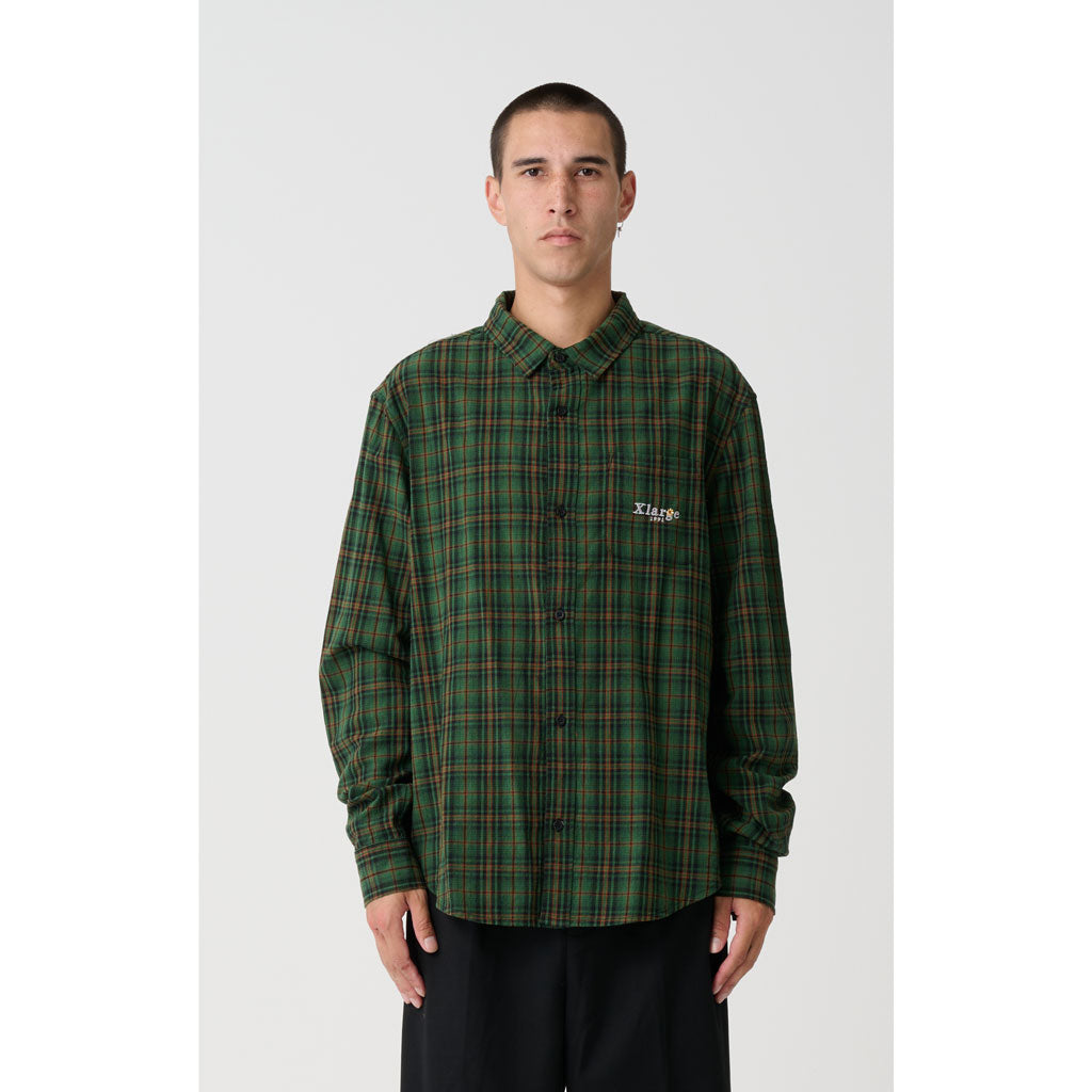 XLARGE 91 FLOWER CHECK LS SHIRT - GREEN