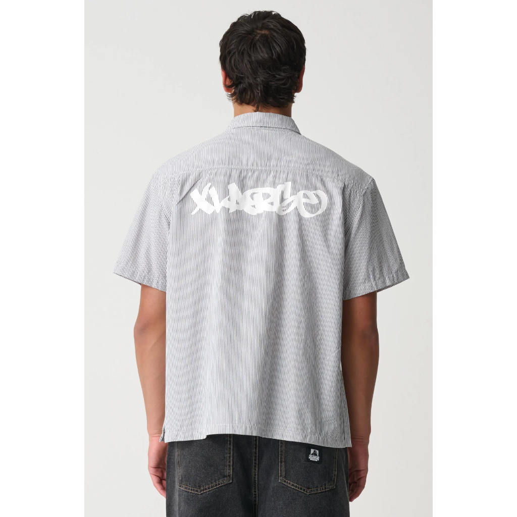 XLarge Mark Gorilla Fit SS Shirt in Navy/White Stripe | Shop XLarge brand clothing online with Pavement Skate Store with free Aotearoa NZ shipping over $100*!