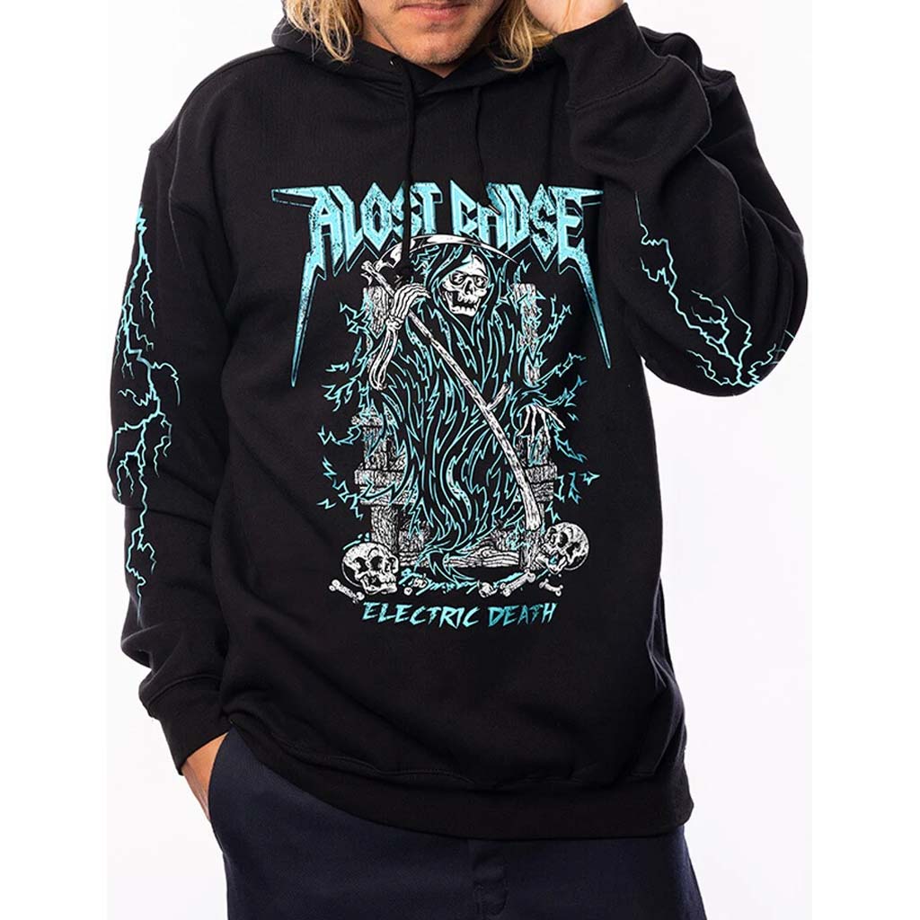 A Lost Cause Electric Death Slip Pocket Hoodie - Black. Side Slip Pockets. 80/20 Cotton/Poly Midweight Fleece. 8.5Oz/280Gsm.