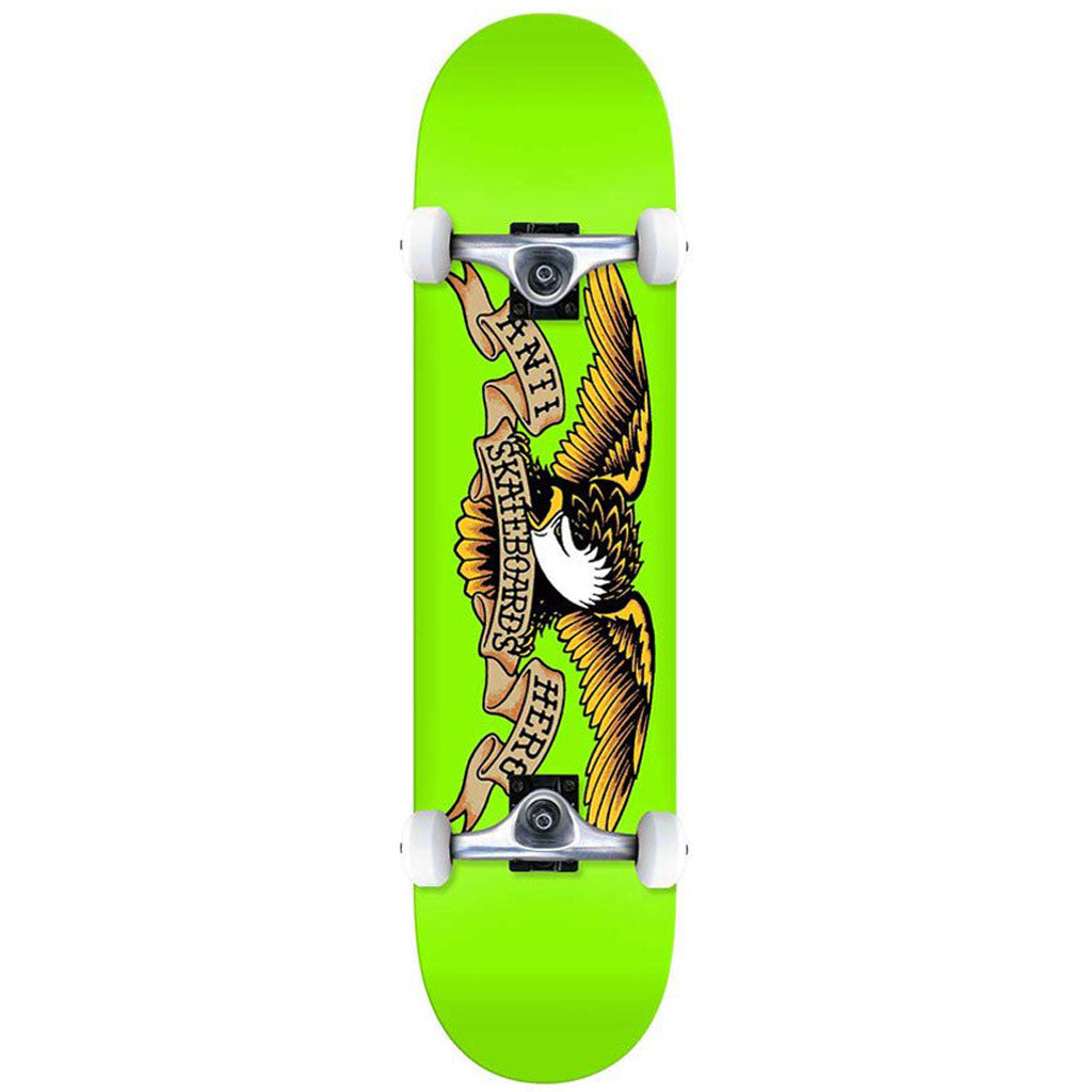 Anti Hero Classic Eagle Complete Skateboard 8.0" x 31.75". Medium concave. Standard popsicle shape 7-ply maple construction. Anchor 5.25" trucks. Anti Hero 53mm 101A wheels. ABEC 5 bearings. Free NZ shipping. Shop skateboards online with Dunedin's independent skate store, PAVEMENT.