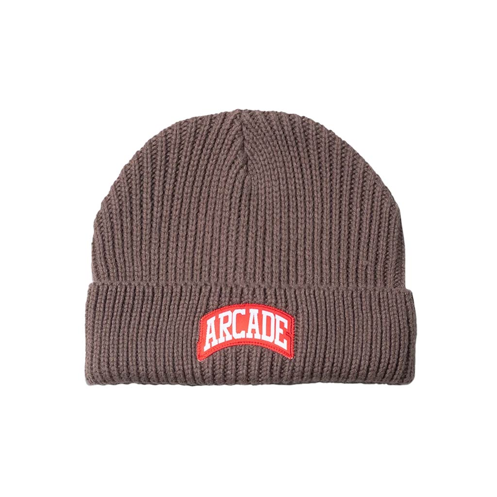 Arcade Arch Patch Beanie - Walnut. Wide Guage Beanie With Woven Cotton Patch Sewn On. Keep Your Head At Perfect Temperatures. Free NZ shipping over $150. Shop Arcade online with Pavement skate store, Dunedin.