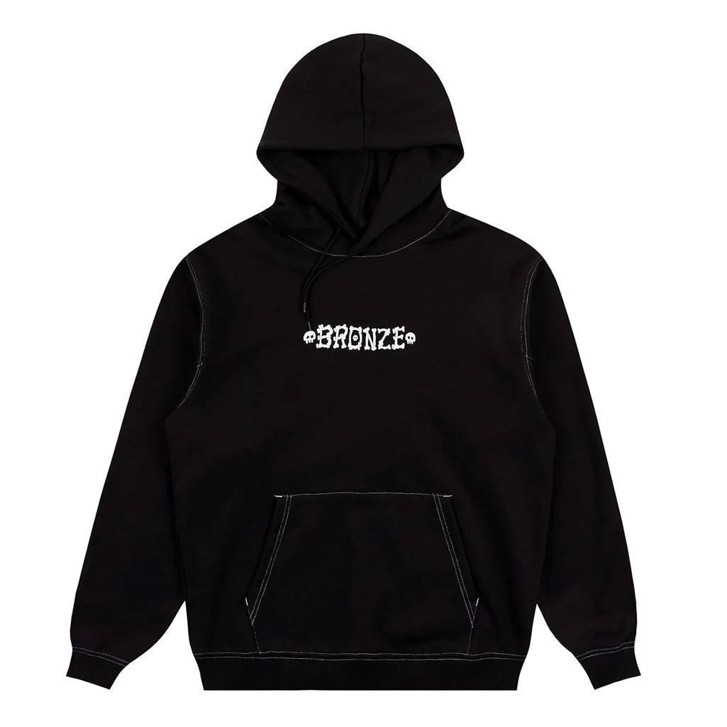 Bronze 56K Bones Hood - Black. 100% Cotton. Printed graphic on front. Contrast white stitching. Kangaroo pouch. Metal eyelets on drawstring. Shop Bronze 56K clothing and accessories online with Pavement skate store. Free, fast NZ shipping over $150. Easy, no fuss returns.