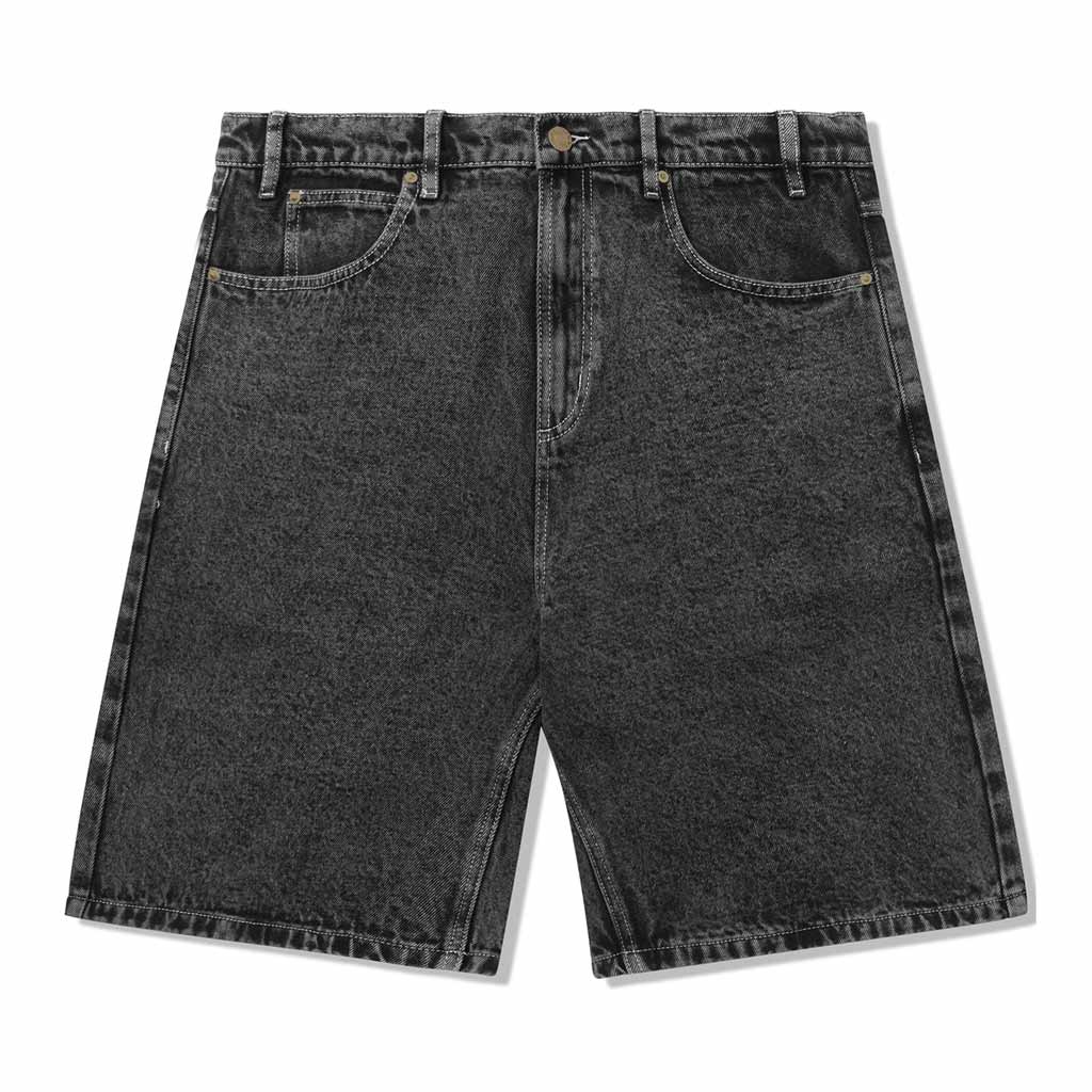 Butter Goods Appliqué Denim Shorts - Acid Black. 100% Cotton baggy fit denim shorts. Acid wash with over dye. Self fabric appliqué on back pockets. Belt loops with internal drawstring on waist band. Shop Butter Goods online with Pavement, Dunedin's independent skate store. Free NZ shipping over $150. Easy returns.