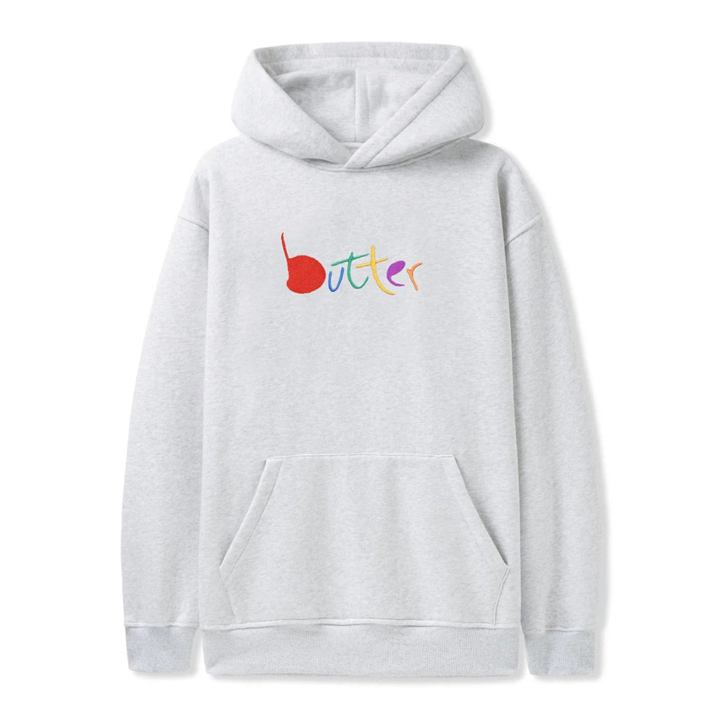 Butter Goods Art Pullover Hood - Ash. Cotton / Polyester blend 10oz (330 gsm) fleece. Direct embroidery on front. Shop premium streetwear brand Butter Goods clothing and accessories online with Dunedin's independent skate store, PAVEMENT. Free New Zealand shipping over $150.