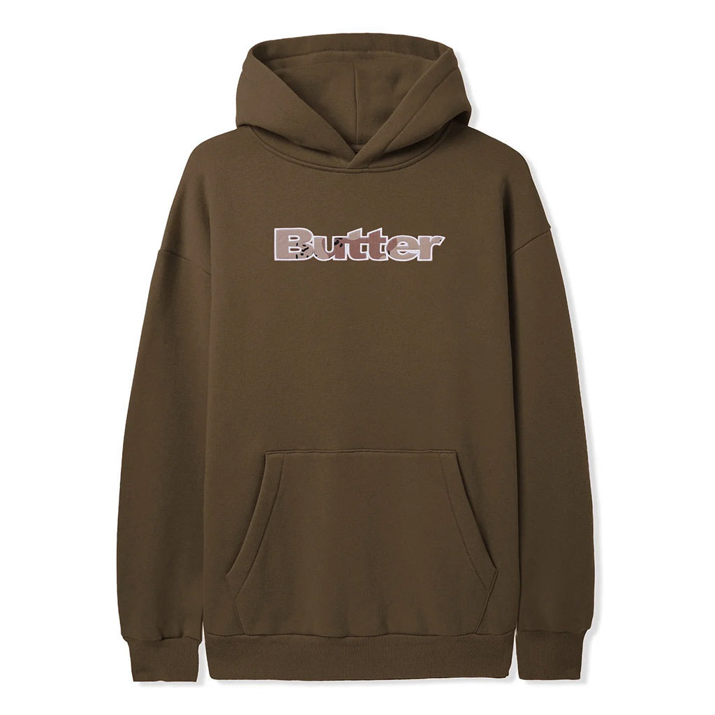 Butter Goods Logo Camo Applique Hoody - Brown. Cotton / Polyester blend 12oz (380 gsm) fleece. Camo applique with direct embroidery outline on front. Shop Butter Goods premium streetwear online with Dunedin's independent skate store - PAVEMENT. Free NZ shipping.
