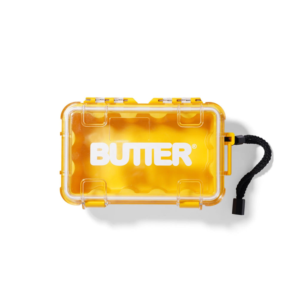 Butter Goods Logo Plastic Case - Yellow. Water tight plastic container. Shop premium streetwear and accessories from Butter online with Pavement. Fast NZ shipping - No fuss returns - Afterpay and Laybuy. Pavement skate store, Ōtepoti / Dunedin.