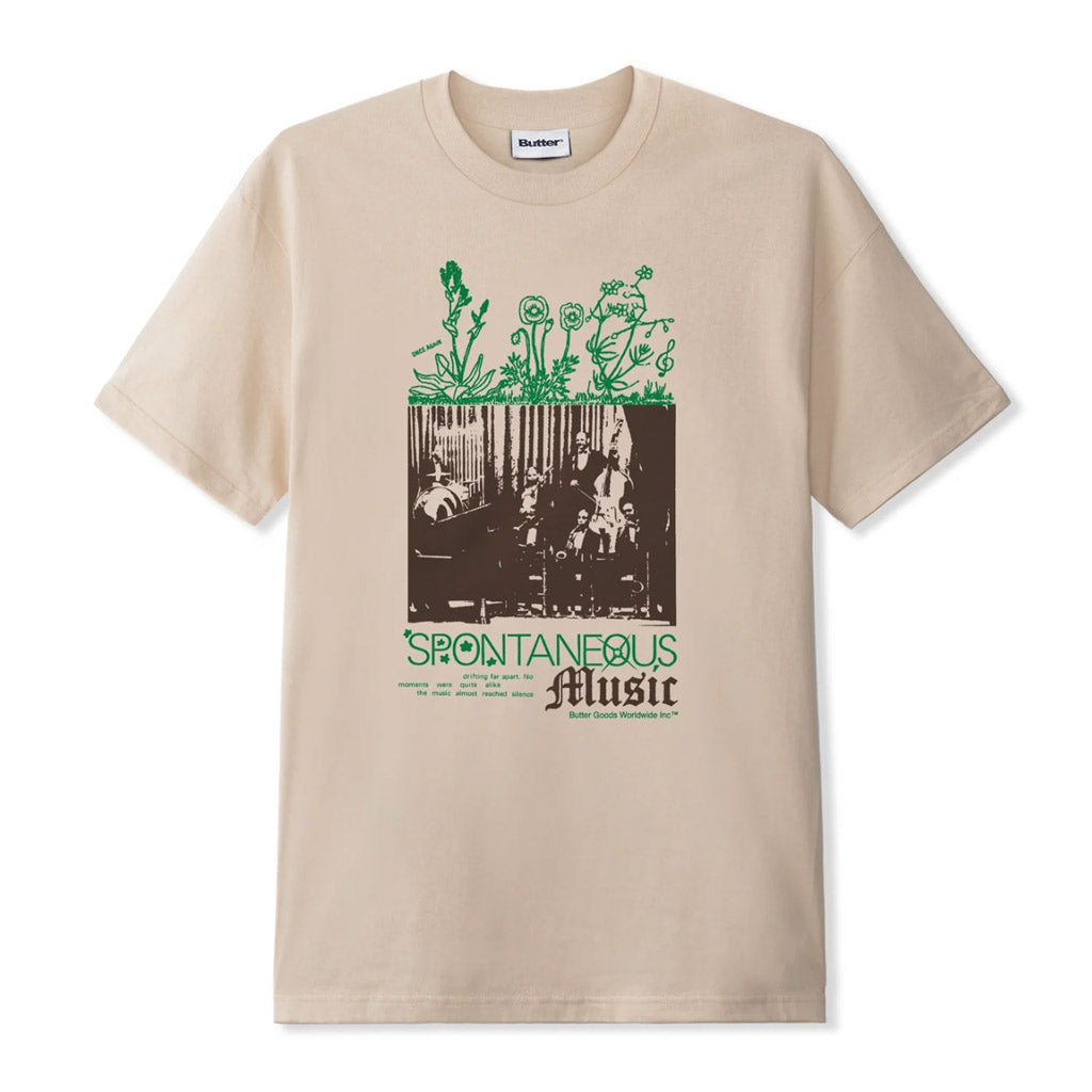 Butter Goods Spontaneous Music Tee - Sand. 6.5oz (220 gsm) 100% Cotton T-shirt. Screen print on front. Shop Butter Goods online with Pavement skate store and enjoy free, fast NZ shipping over $150, with same day Dunedin delivery service before 3. Easy returns. Buy now with Afterpay and Laybuy. 