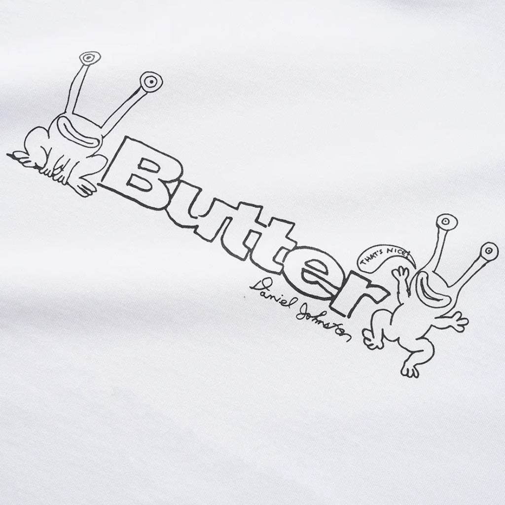 Butter X Daniel Johnston Frog Logo Tee in White | Shop Butter Goods online with Pavement Skate Store with free Aotearoa NZ shipping over $100*! 