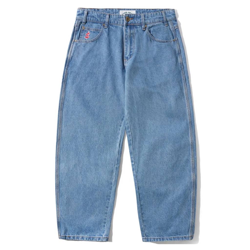 Cash Only Logo Baggy Denim Jeans in Washed Indigo | Shop Cash Only clothing online with Pavement Skate Store with free Aotearoa NZ shipping over $100*