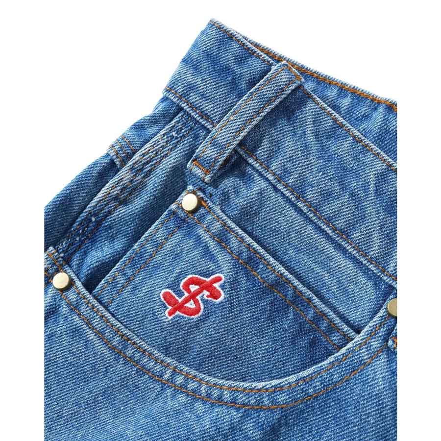 Cash Only Logo Baggy Denim Jeans in Washed Indigo | Shop Cash Only clothing online with Pavement Skate Store with free Aotearoa NZ shipping over $100*