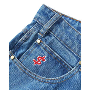 Cash Only Logo Baggy Denim Jeans in Washed Indigo | Shop Cash Only clothing online with Pavement Skate Store with free Aotearoa NZ shipping over $100*