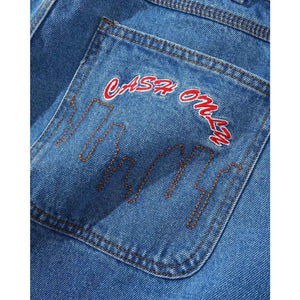 Cash Only Logo Baggy Denim Jeans in Washed Indigo | Shop Cash Only clothing online with Pavement Skate Store with free Aotearoa NZ shipping over $100*