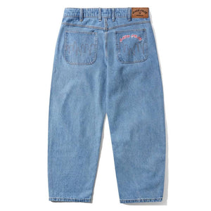 Cash Only Logo Baggy Denim Jeans in Washed Indigo | Shop Cash Only clothing online with Pavement Skate Store with free Aotearoa NZ shipping over $100*