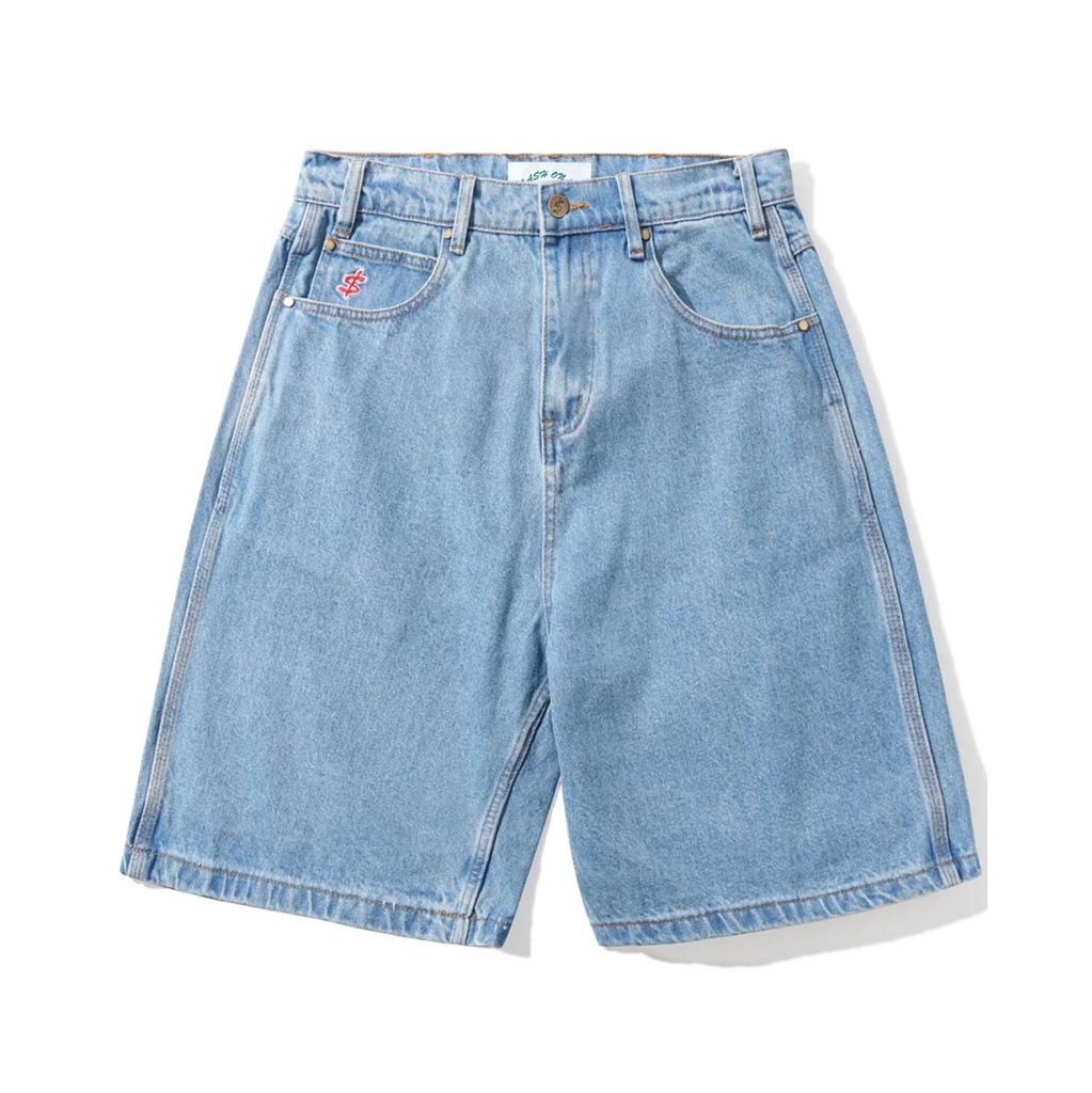 Cash Only Logo Denim Short in Washed Indigo | Shop Cash Only clothing online with Pavement Skate Store with free Aotearoa NZ shipping over $100*