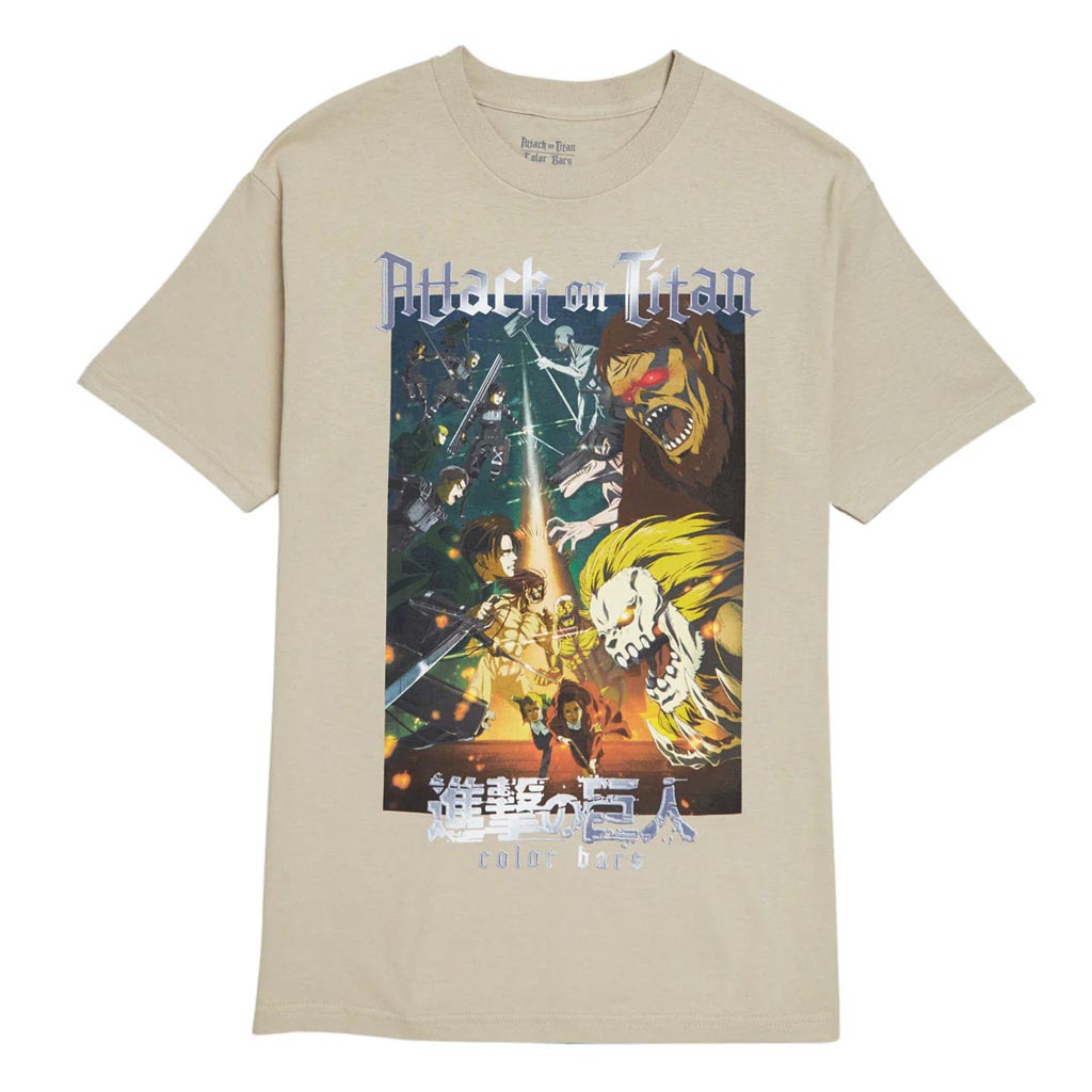 Color Bars X Attack On Titan Battle Tee - Sand. Shop Color Bars skateboard decks and clothing online with Dunedin's owner/operated skate store, PAVEMENT. Free NZ shipping over $150 - Same Day Dunedin delivery - Easy returns.