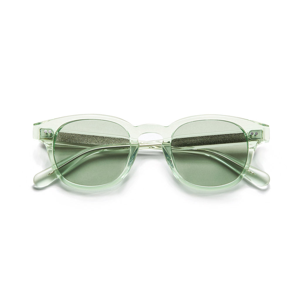 Chimi Sunglasses Core 01.2 - Light Green. With a a softly rounded frame they are handcrafted from premium Italian acetate with semi-flat lenses. Featuring silver-tone hardware rivets and the CHIMI logo engraved at the temples. 