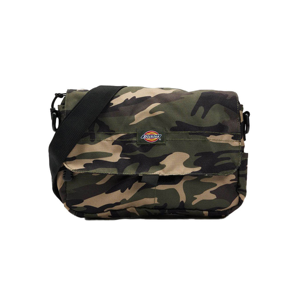 Dickies Trinity Ripstop Satchel - Camo. 600D Polyester Features secure velcro closure, adjustable shoulder strap with snap & swivel buckles and internal YKK zip closure. Dimensions are 160mm(H) 250mm(W) 50mm(D). Product Code: DM223-BA54