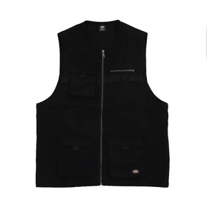 Dickies Dallas Utility Vest - Black. Two way zip up front. Bellowed pockets on chest. Dual entry hip pockets. Grosgrain tape detailing. Shop Dickies clothing and accessories online with Pavement. Fast NZ shipping. Same day delivery Dunedin. Pavement skate, since 2009.