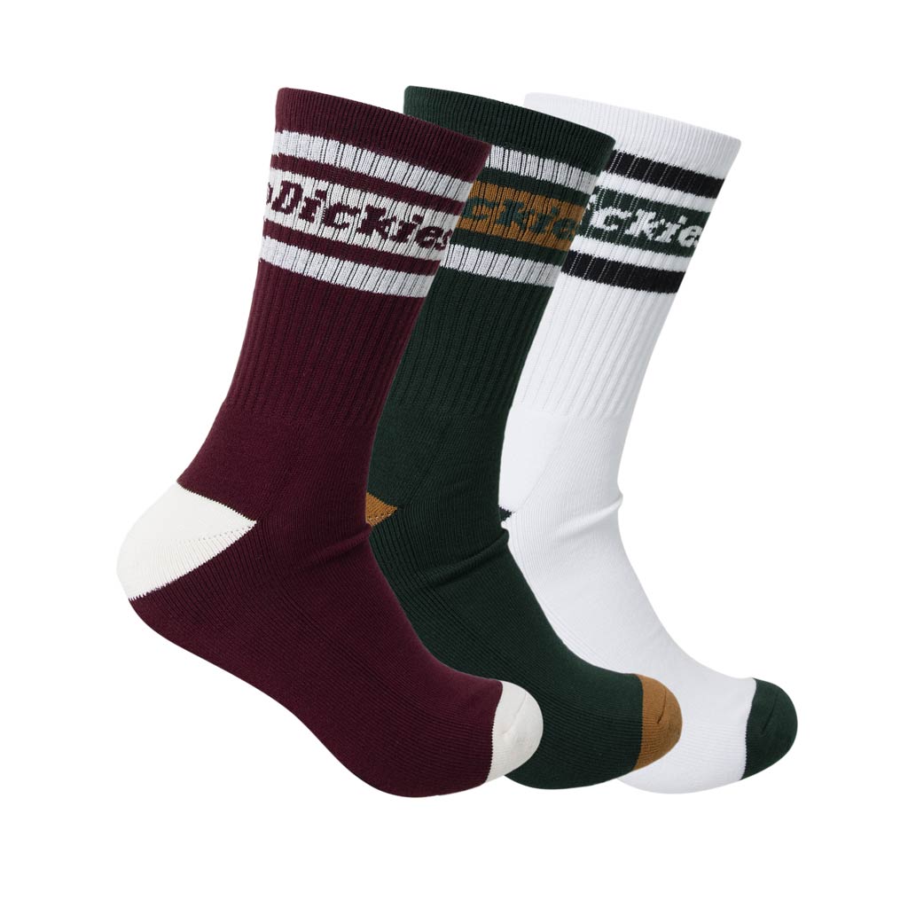 Dickies Standard 3 Pack Crew Socks - Port/Spruce/White. Size US 7-12. Shop Dickies socks, clothing and headwear with Pavement skate store online. Free Aotearoa shipping over $150. 