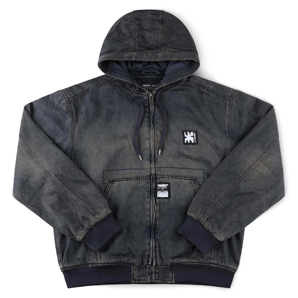 Former Enigma Hooded Denim Jacket in Dark Blue | Shop Former clothing online with Pavement Skate Store and enjoy free Aotearoa NZ shipping on orders over $100*!