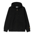 Carhartt WIP Hooded Chase Jacket - Black/Gold. I033664_00F_XX. 58% cotton, 42% polyester. Regular fit. Raglan sleeves Flatlock stitching Zip closure Kangaroo pocket Embroidered 'C' Logo. Pavement skate store, Dunedin
